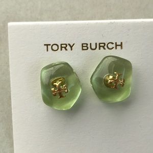 Nwot Tory Burch green logo stud earrings